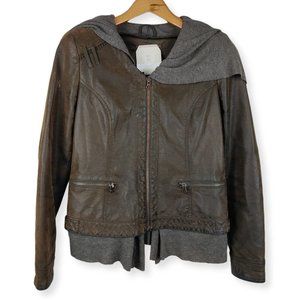 Hei Hei Anthropologie Boho Layered Causeway Brown Vegan Leather Rayon Jacket